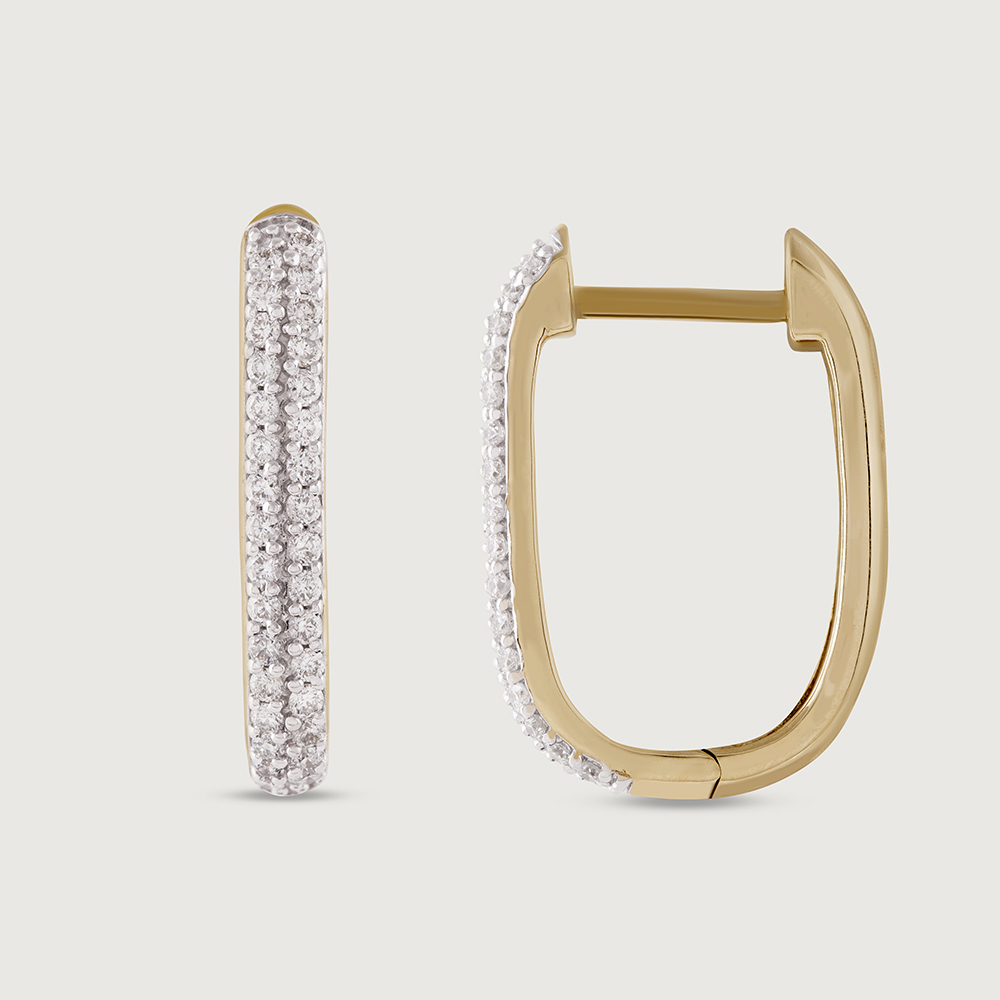Sleek Edge Gold & Diamond Hoop Earrings,,hi-res image number null
