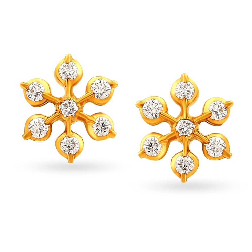 

Glimmering 22 Karat Gold And Diamond Floral Stud Earrings