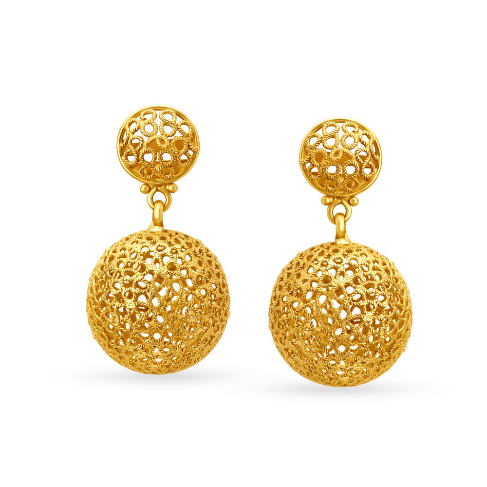 Extravagant Jali Work Gold Drop Earrings