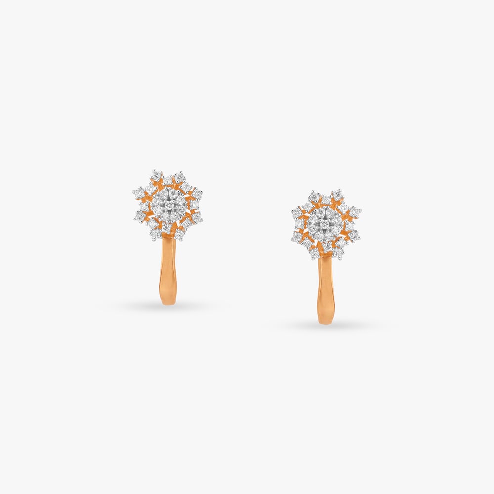 Starburst Crown Diamond Hoop Earrings,,hi-res image number null