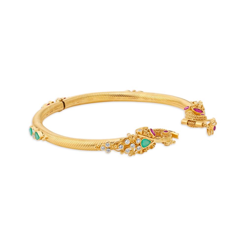 Breathtaking Cubic Zirconia and Emerald Gold Kada Bangle,,hi-res image number null