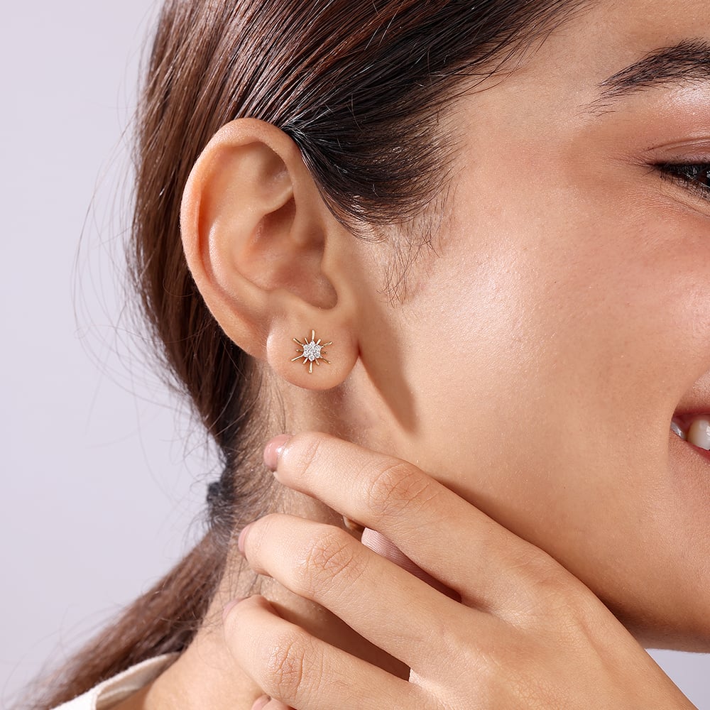 Diamond Gilded Galaxy 14KT Yellow Gold Stud Earrings,,hi-res image number null