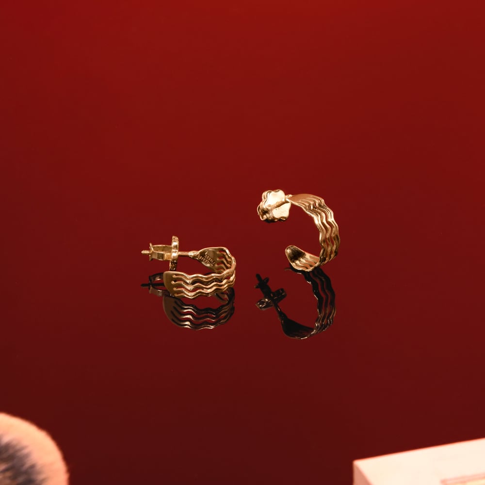 Wave Pattern Gold Hoop Earrings,,hi-res image number null