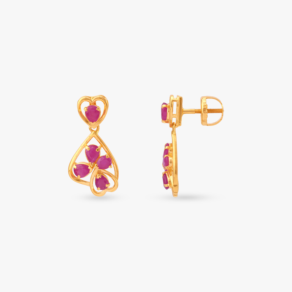 Heart Petal Ruby Drop Earrings,,hi-res image number null