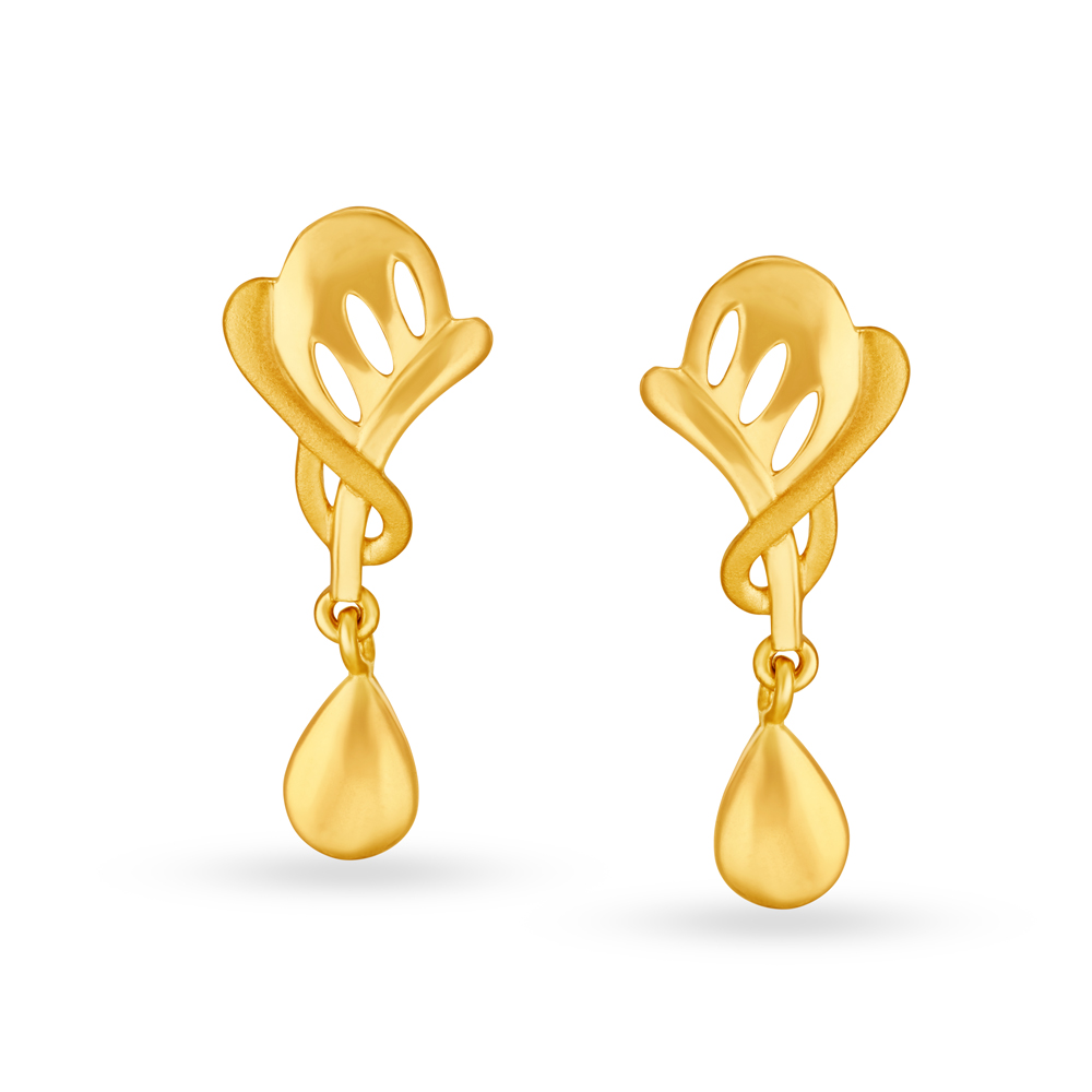 Alluring 22 Karat Yellow Gold Artistic Teardrop Drop Earrings,,hi-res image number null