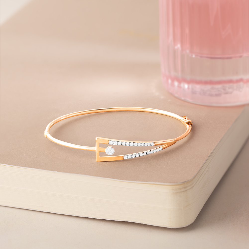 Sculpted Edge Gold & Diamond Bangle,,hi-res image number null