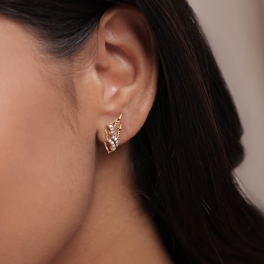 Luxe Leaf 14 Kt Gold and Diamond Stud Earrings,,hi-res image number null