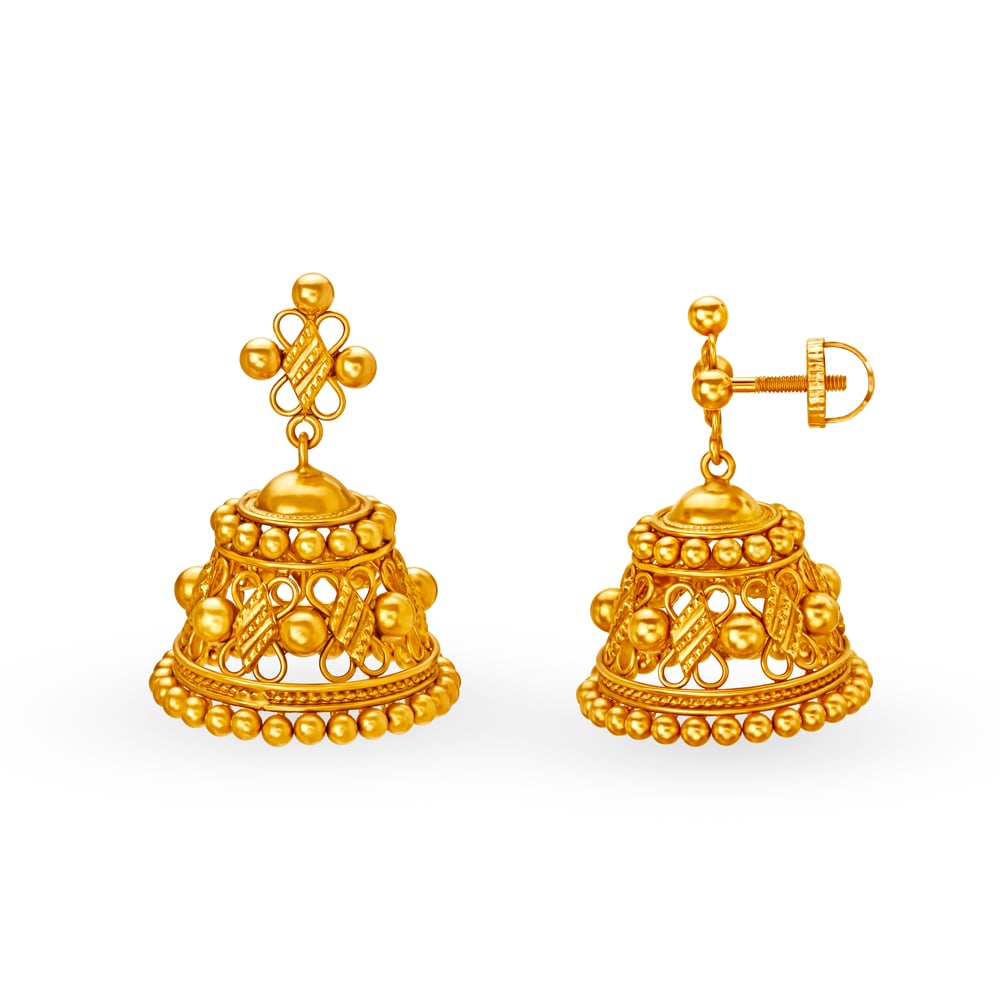 Rustic 22 Karat Yellow Gold Beaded Link Necklace And Earrings Set,,hi-res image number null