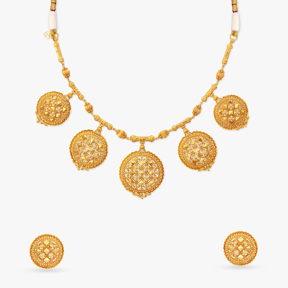 Cosmic Mandala Gold Necklace Set,,hi-res image number null