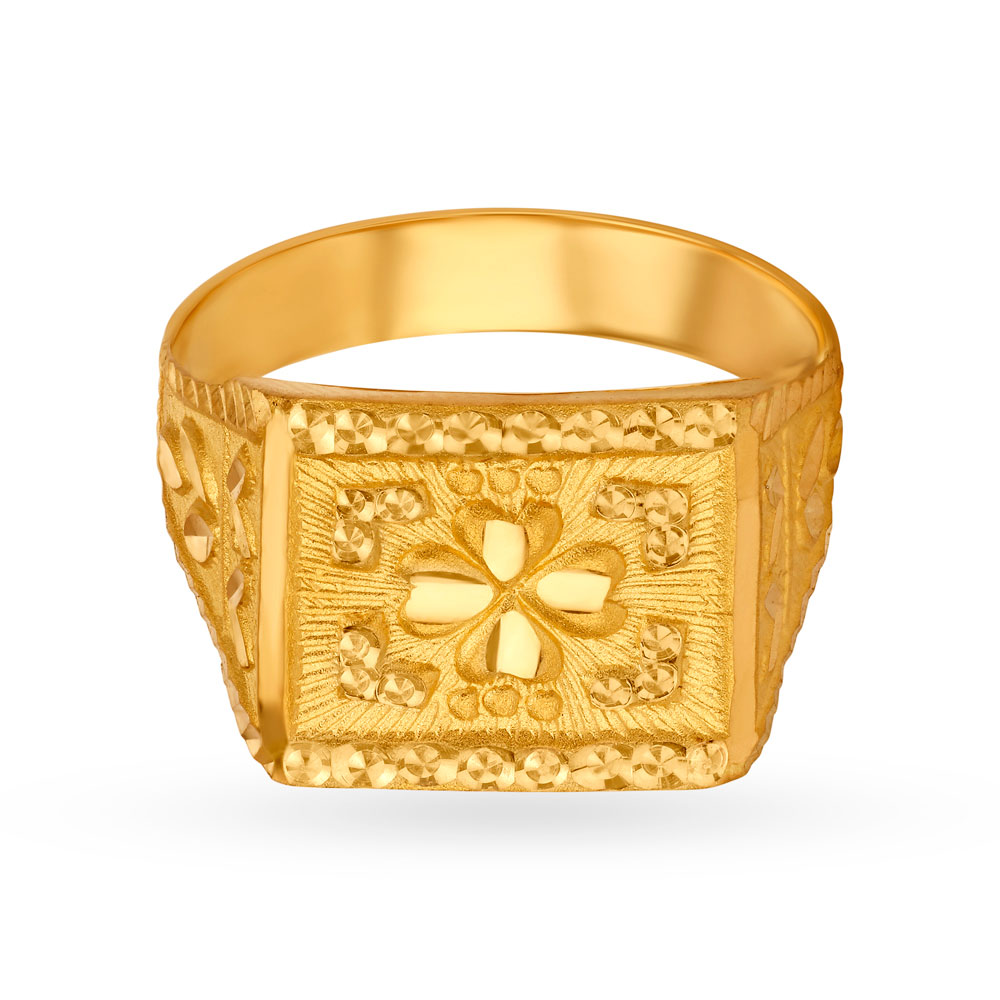 Bold Floral Gold Finger Ring for men,,hi-res image number null