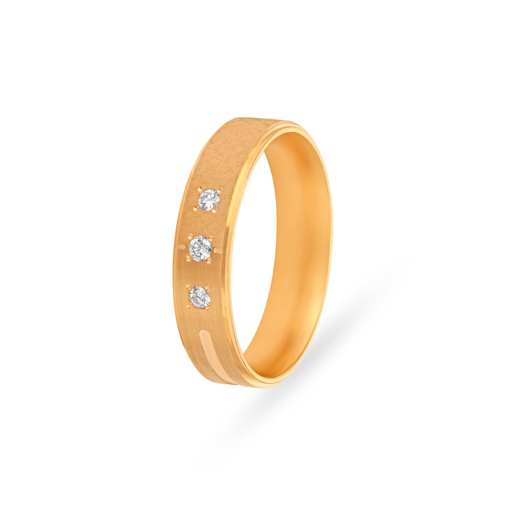 Minimalistic 3 Stone Textured Gold Diamond Adorned Finger Ring,,hi-res image number null