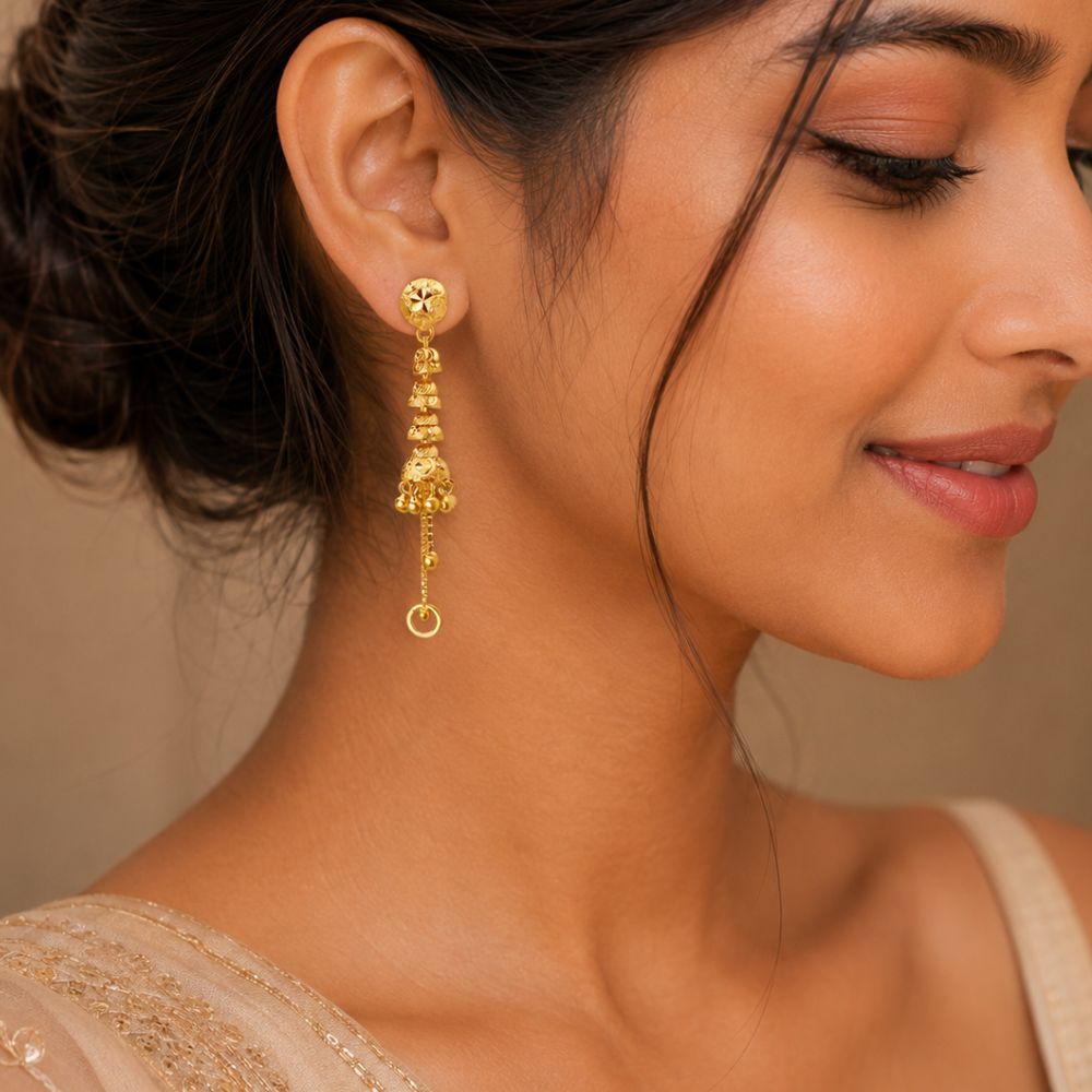 Enticing Sui Dhaga 3 Layer Gold Drop Earrings,,hi-res image number null