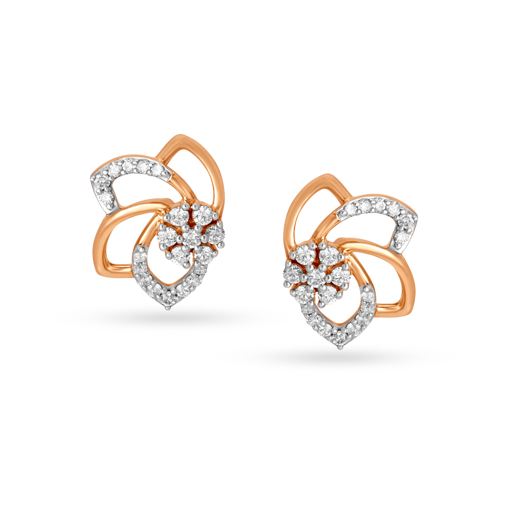Aesthetic 18kt Gold Diamond Floral Ear Stud Earrings,,hi-res image number null
