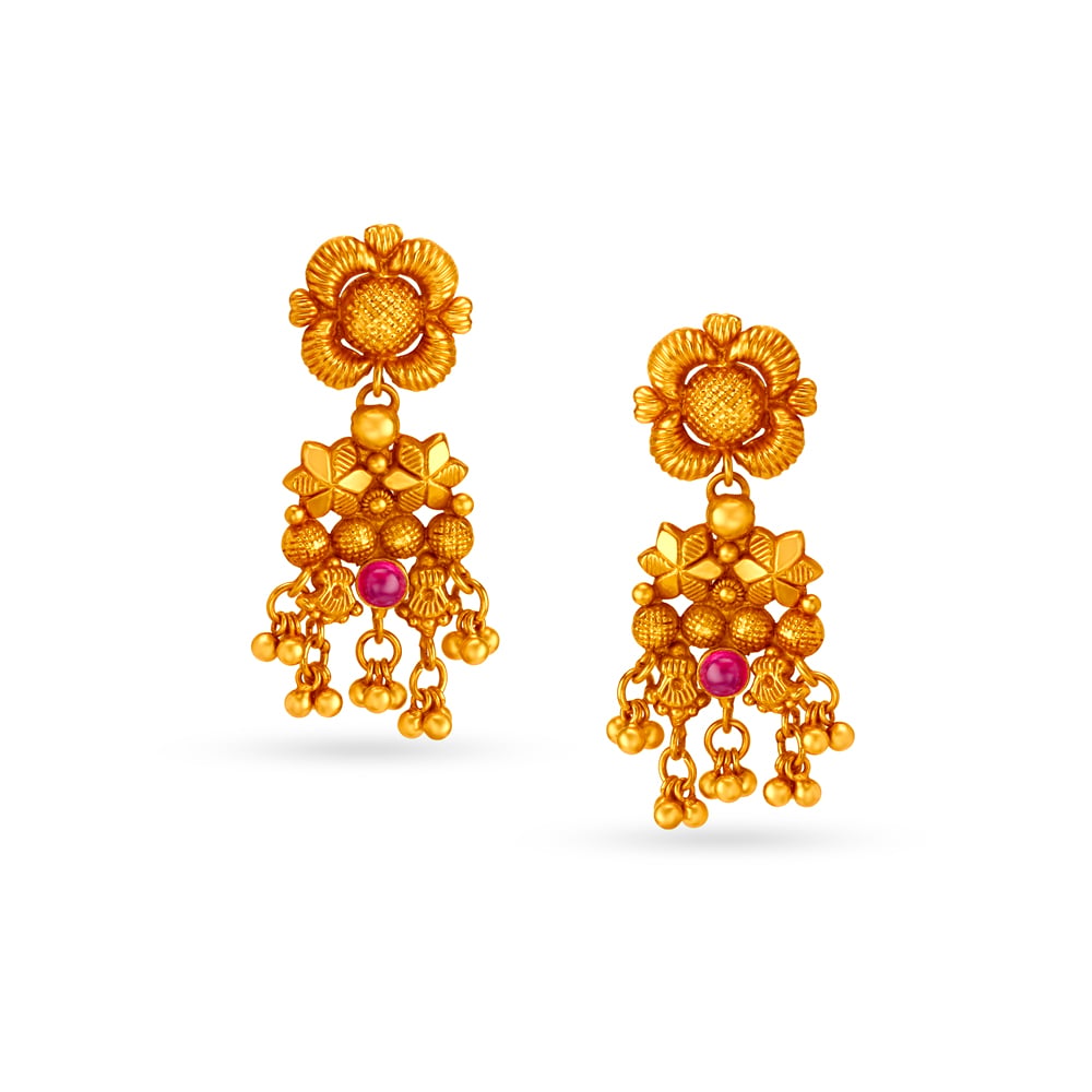 Floral Gold Drop Earrings,,hi-res image number null