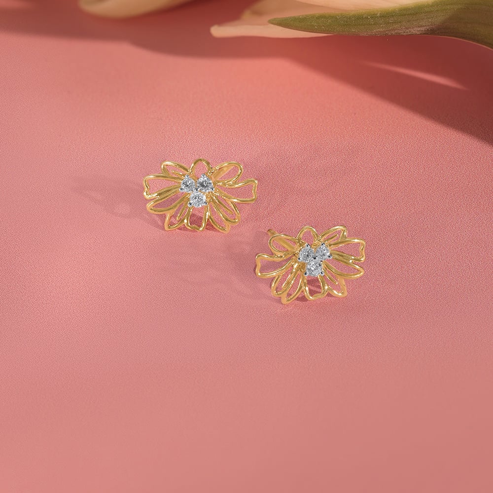 Doodle Flower Diamond Stud Earrings,,hi-res image number null