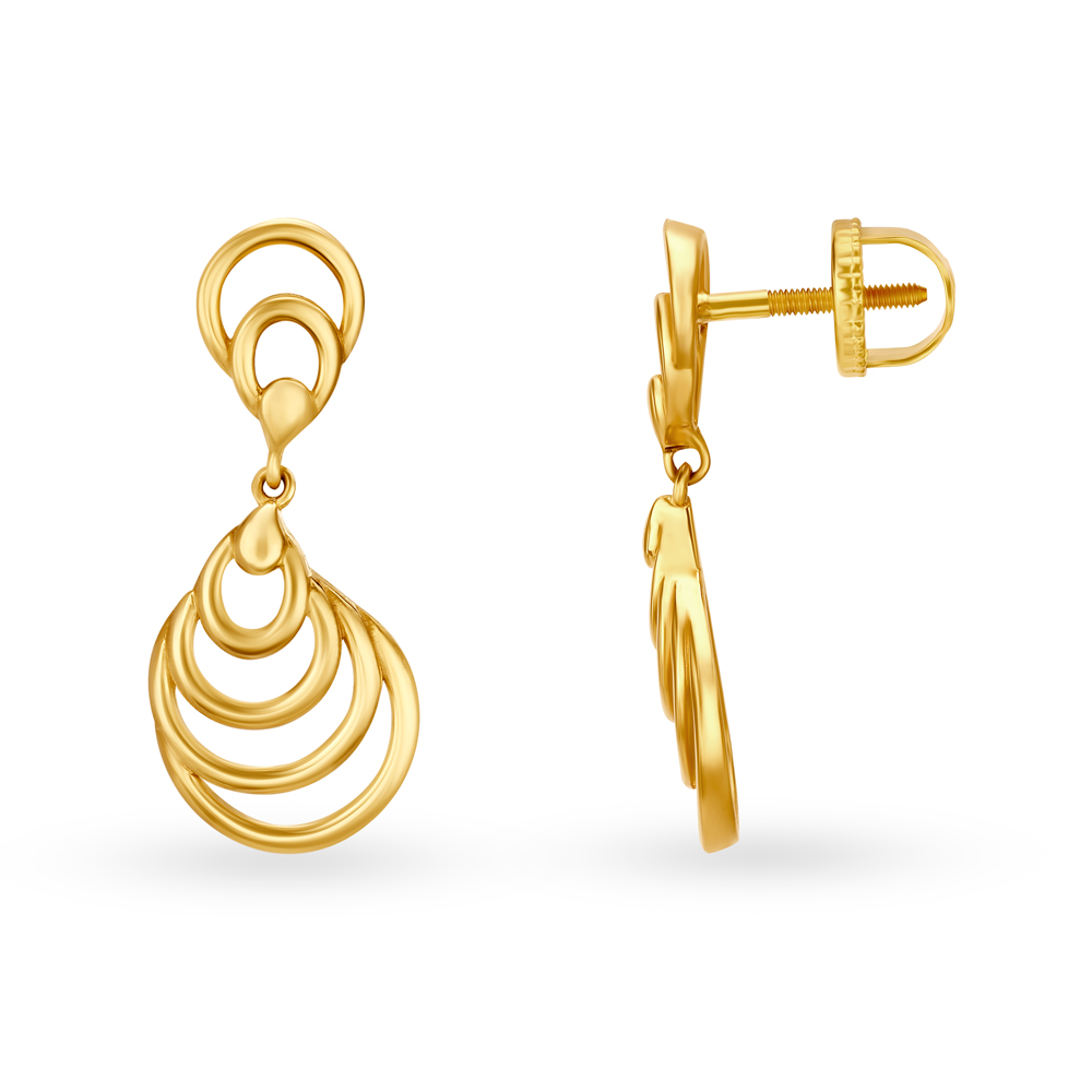 Beautiful 22 Karat Yellow Gold Patterned Teardrop Drop Earrings,,hi-res image number null