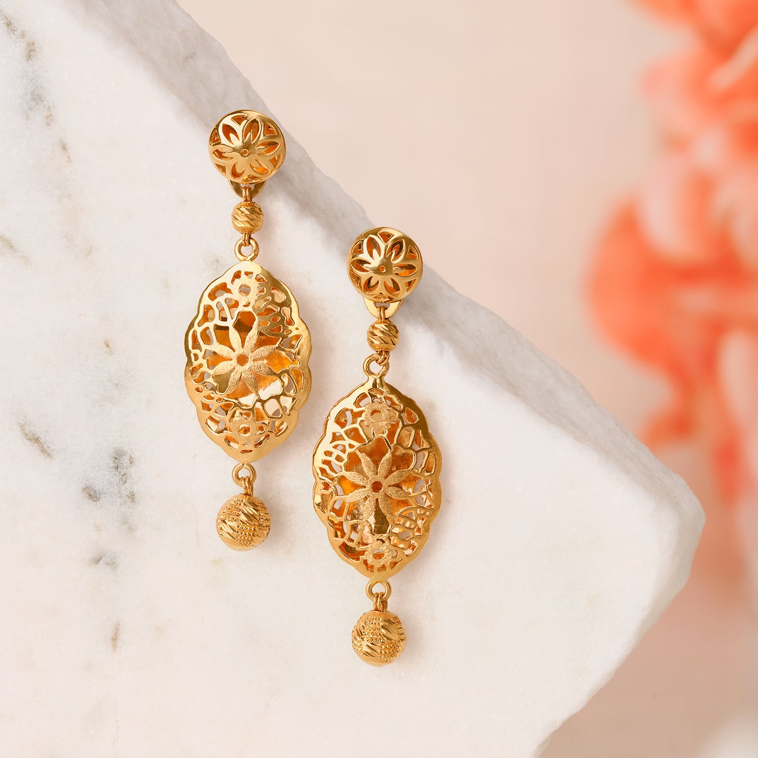 Graceful Floral Gold Drop Earrings,,hi-res image number null