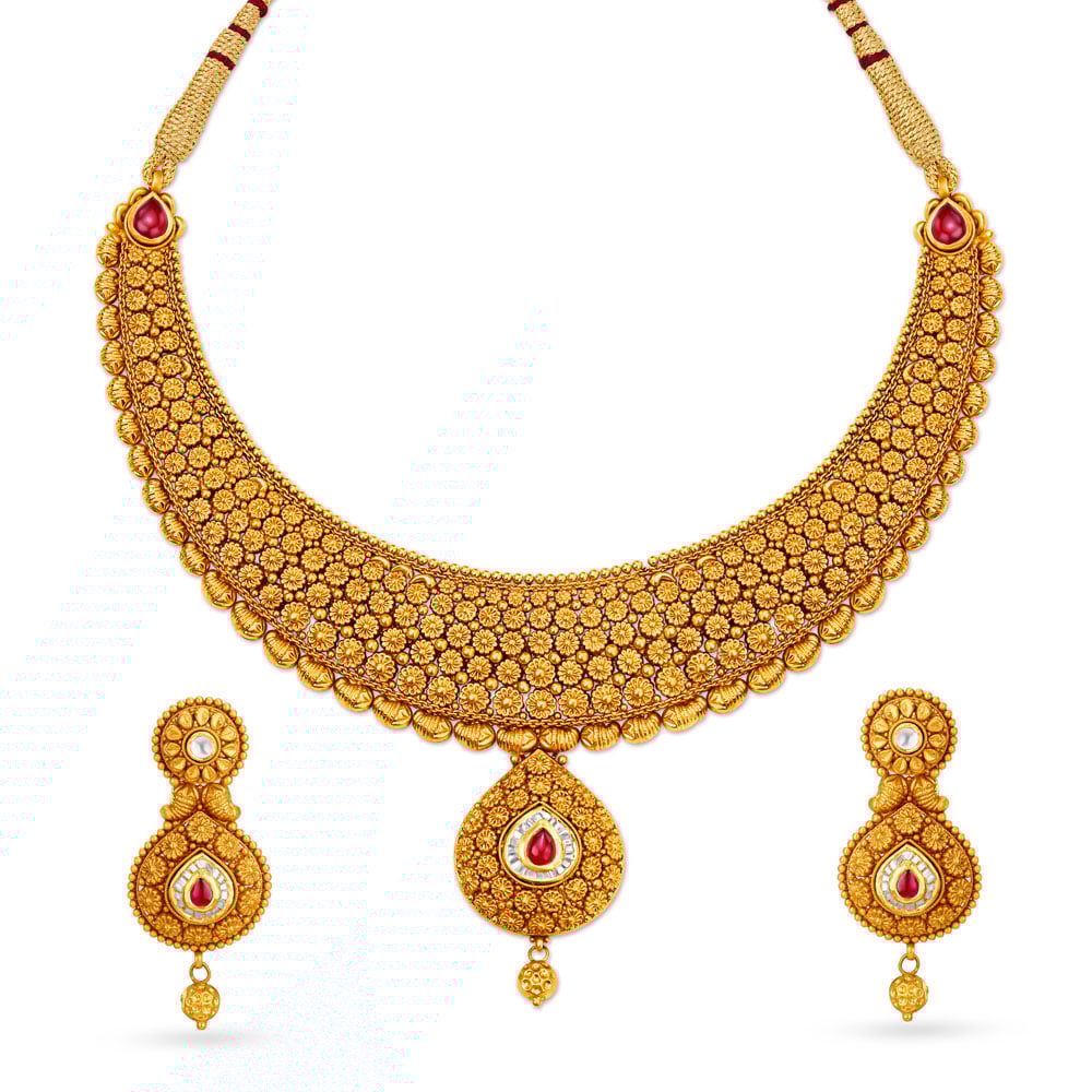 Shimmering Gold Teardrop Necklace Set,,hi-res image number null