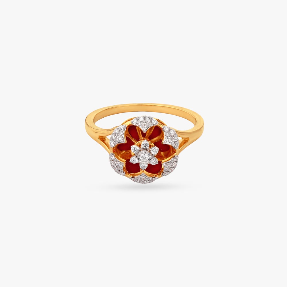 Crimson Halo Diamond Gold Finger Ring,,hi-res image number null
