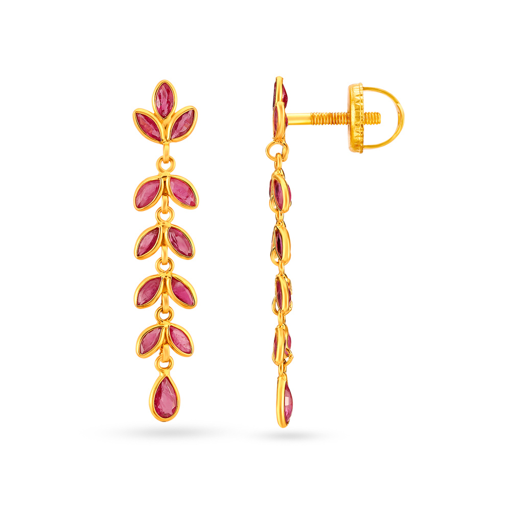 Graceful 22 Karat Yellow Gold Lead Patterned Drop Earrings,,hi-res image number null