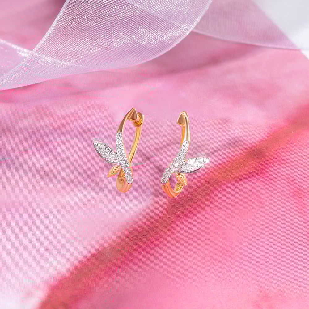 Leafy Shine Gold & Diamond Hoop Earrings,,hi-res image number null