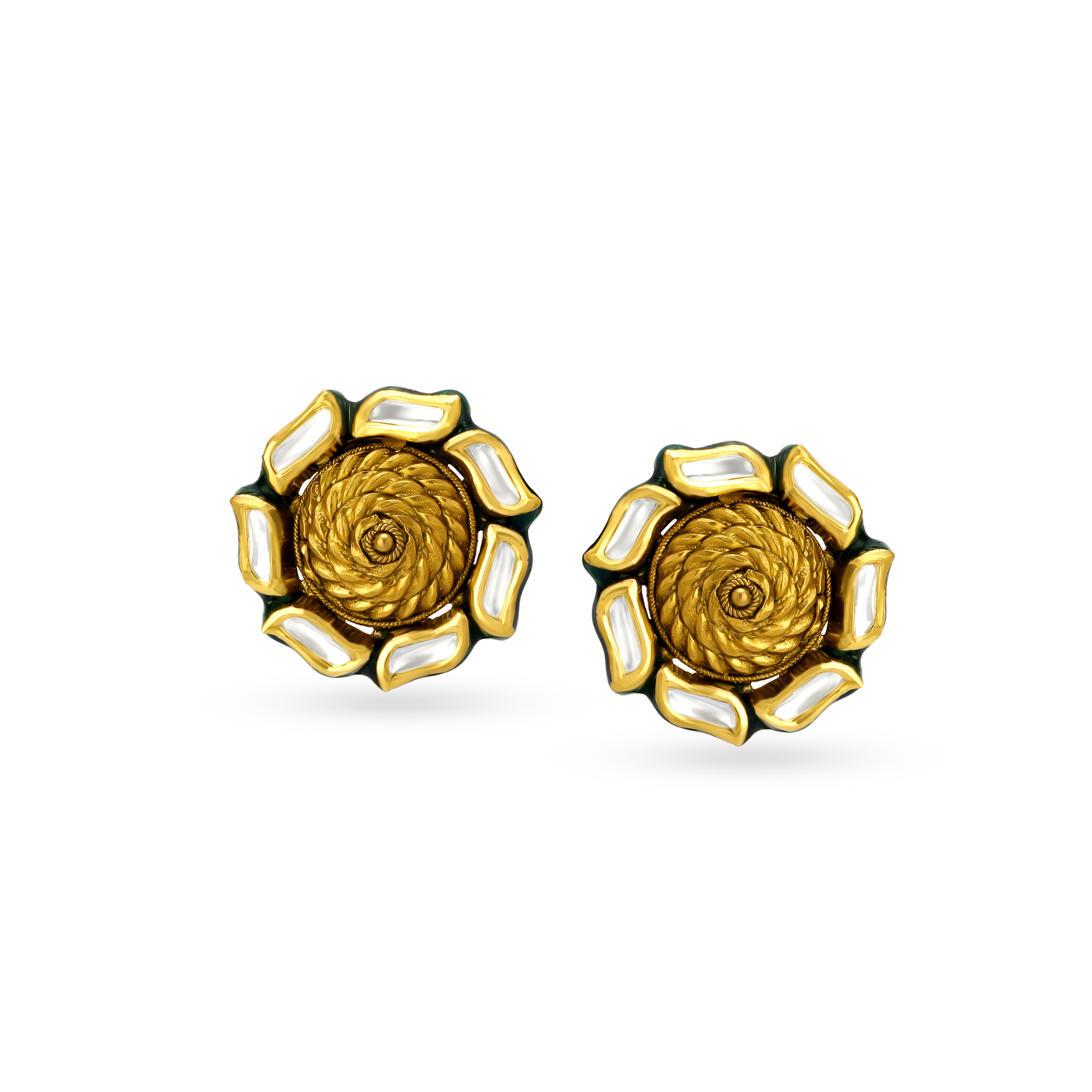 Subtle Floral Gold Stud Earrings with Stones,,hi-res image number null