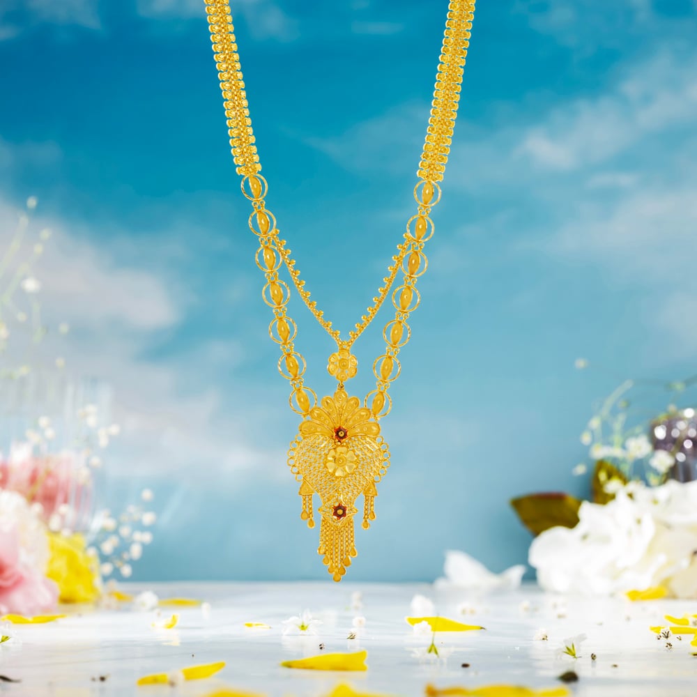 Incandescent Yellow Gold Layered Floral Haaram,,hi-res image number null