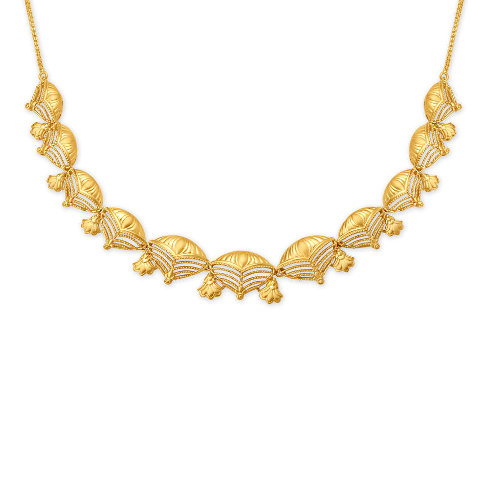 Traditional Floral Motif Gold Necklace,,hi-res image number null