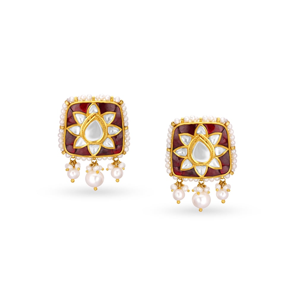 Graceful Floral Gold Stud Earrings,,hi-res image number null