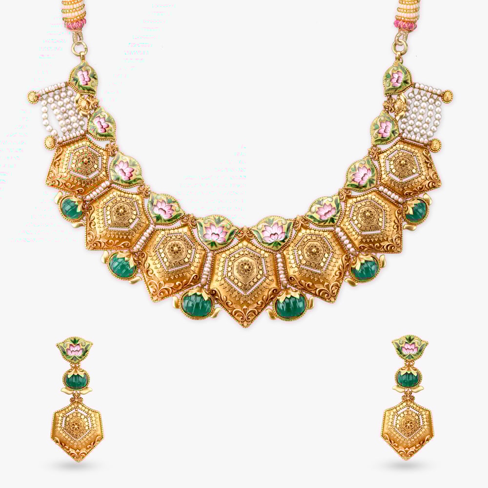 Ornate Blossom Gold Necklace Set,,hi-res image number null