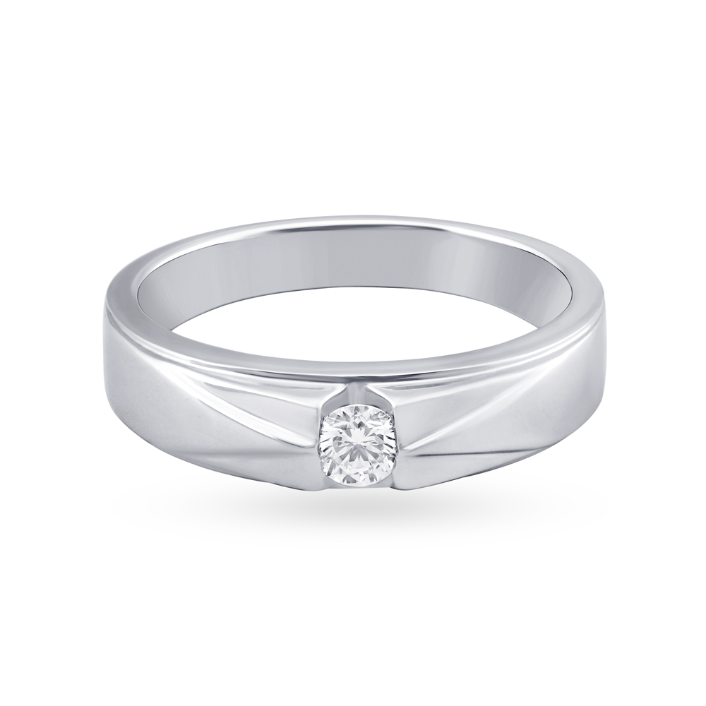 Classic 950 Karat White Gold And Diamond Finger Ring,,hi-res image number null
