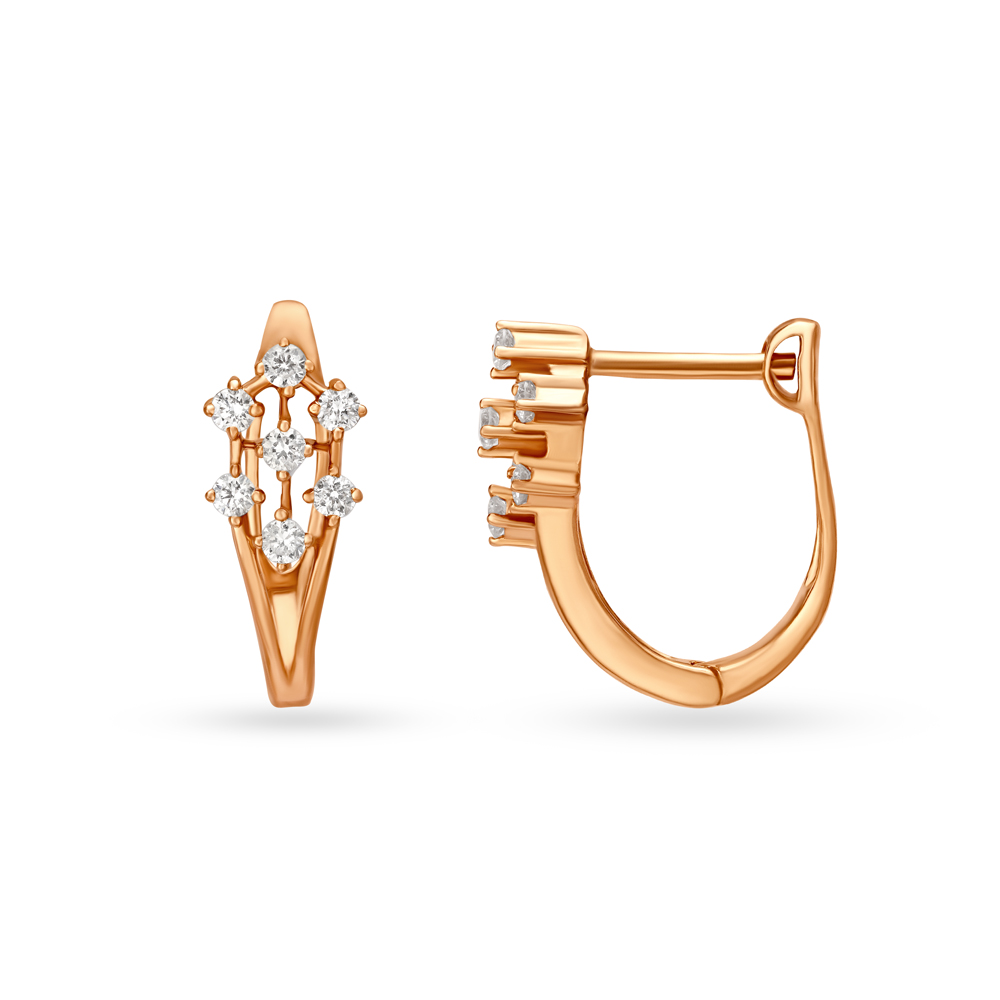 Unique Rose Gold and Diamond Hoop Earrings,,hi-res image number null