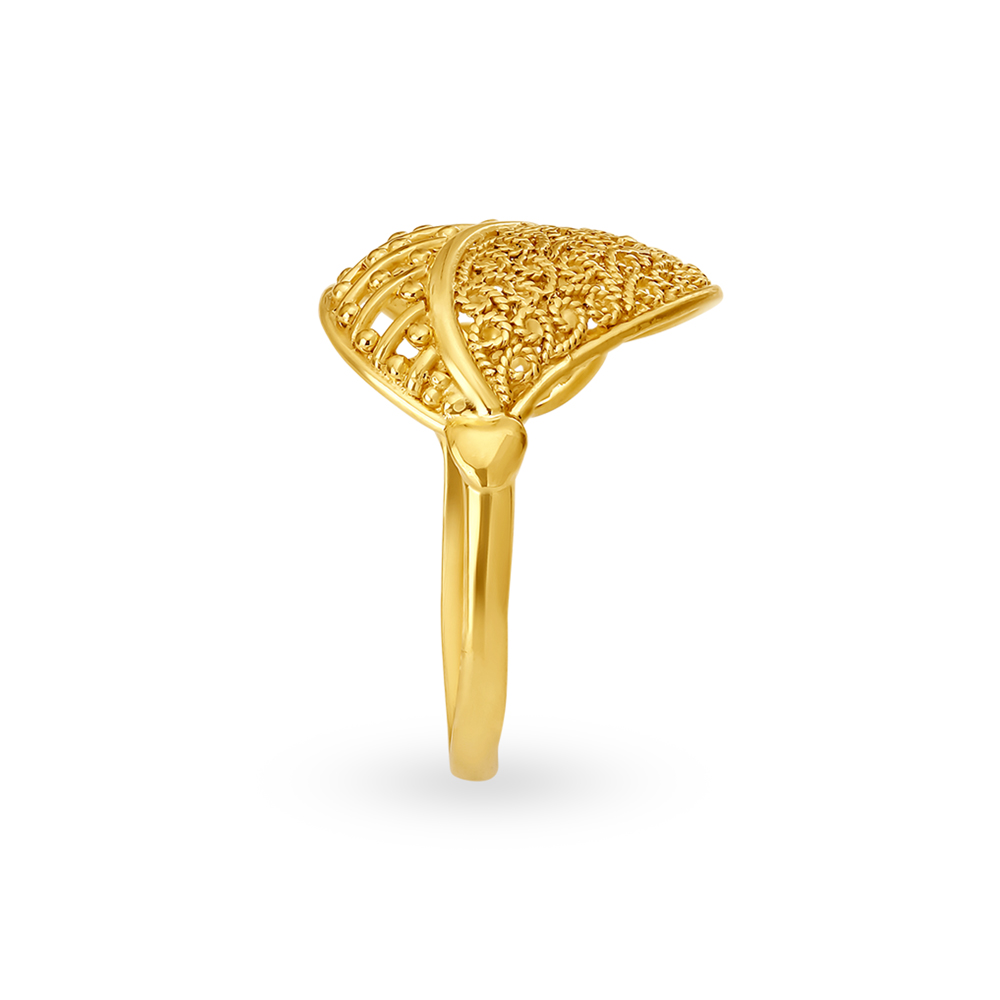 Intricate 22 Karat Yellow Gold Leaf Finger Ring,,hi-res image number null