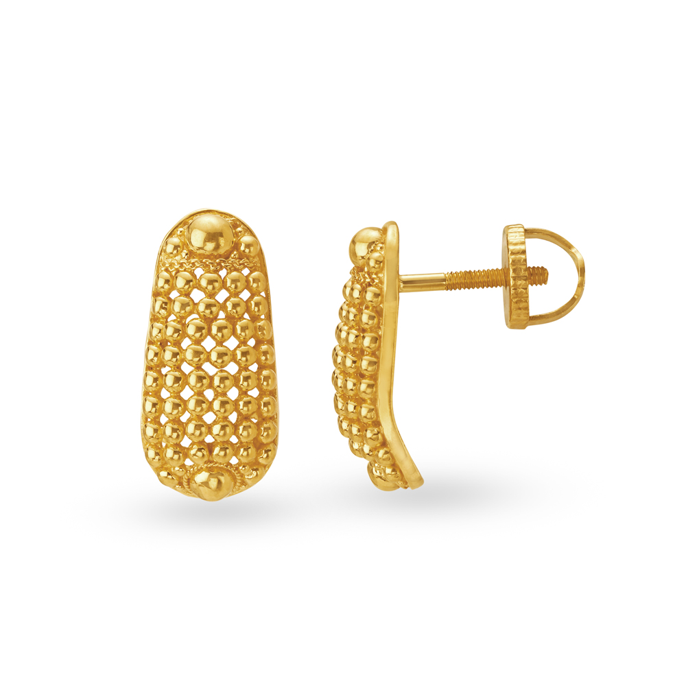 Graceful 22 Karat Yellow Gold Stud Earrings,,hi-res image number null