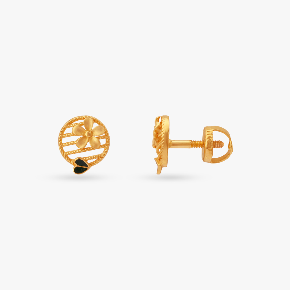 Floral Emblem Gold Stud Earrings,,hi-res image number null