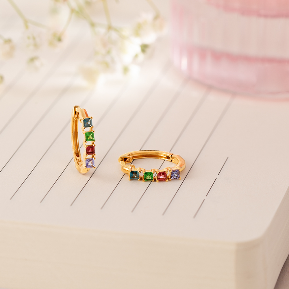Colourful Charm Garnet & Gold Hoop Earrings,,hi-res image number null