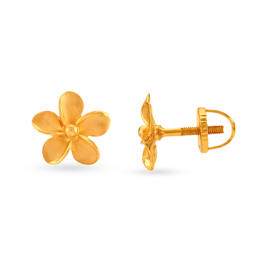 Dainty 22 Karat Yellow Gold Floral Stud Earrings,,hi-res image number null
