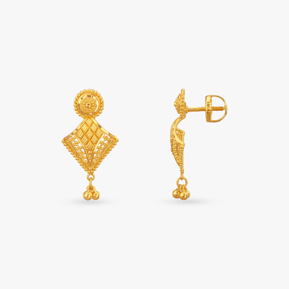 Rhombus Frame Gold Drop Earrings,,hi-res image number null