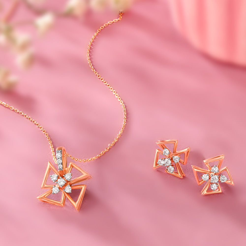 Abstract Petals Diamond Pendant and Earrings Set,,hi-res image number null
