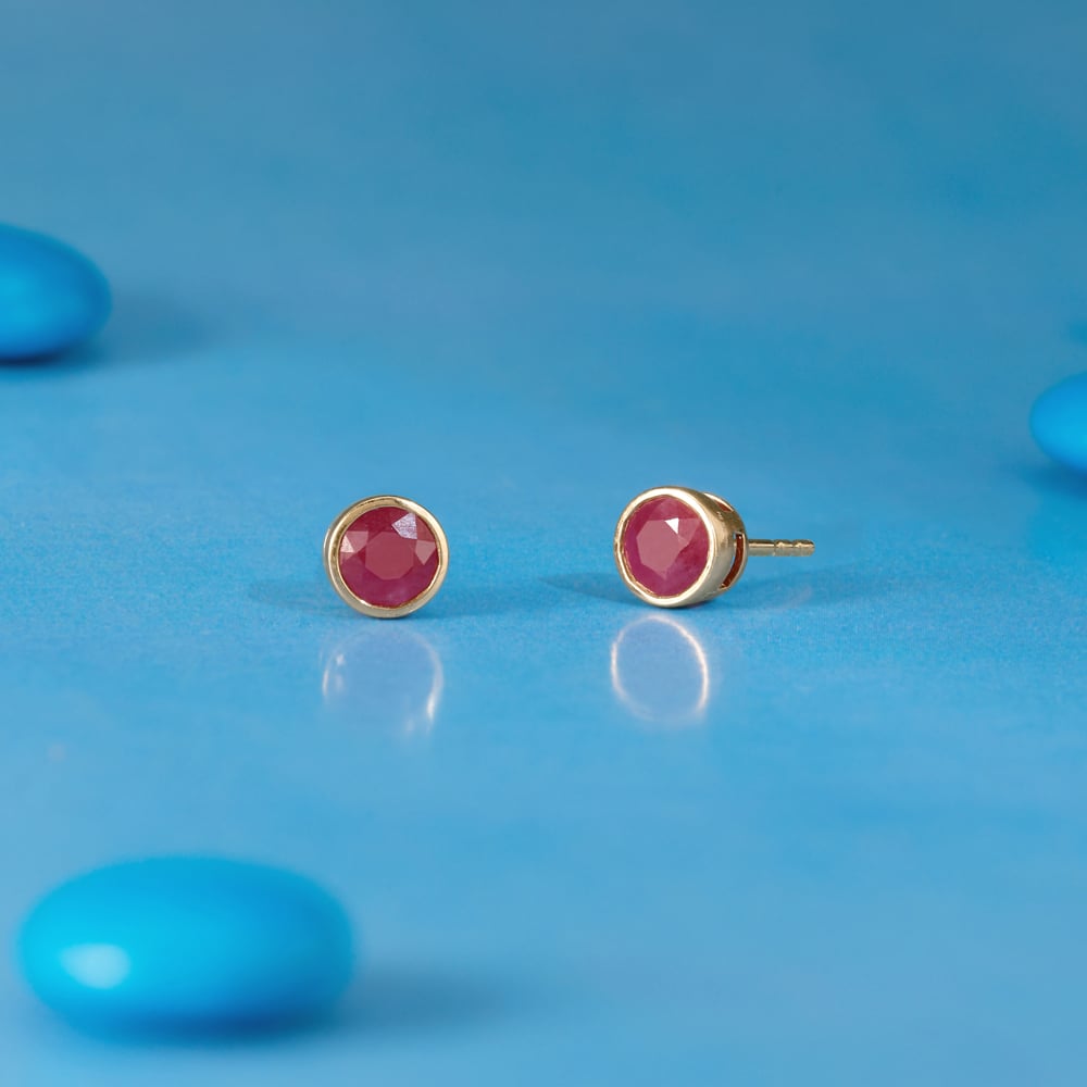 Modern Refined Ruby Gold Stud Earrings,,hi-res image number null
