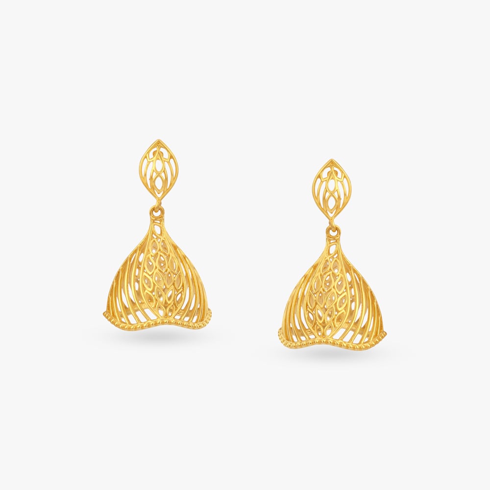 

Filigree Bloom Gold Jhumka Earrings