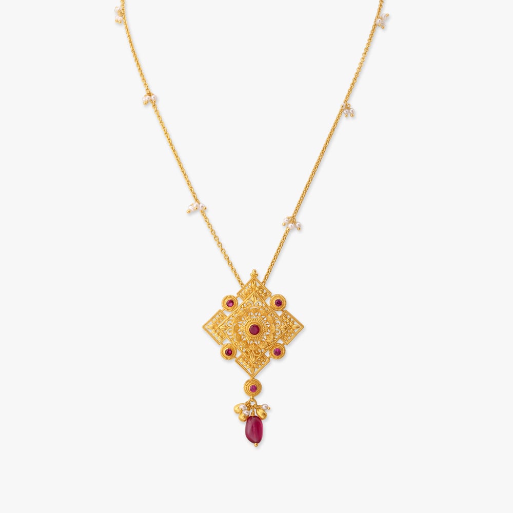 Radiant Heritage Gold Pendant with Chain and Earrings Set,,hi-res image number null