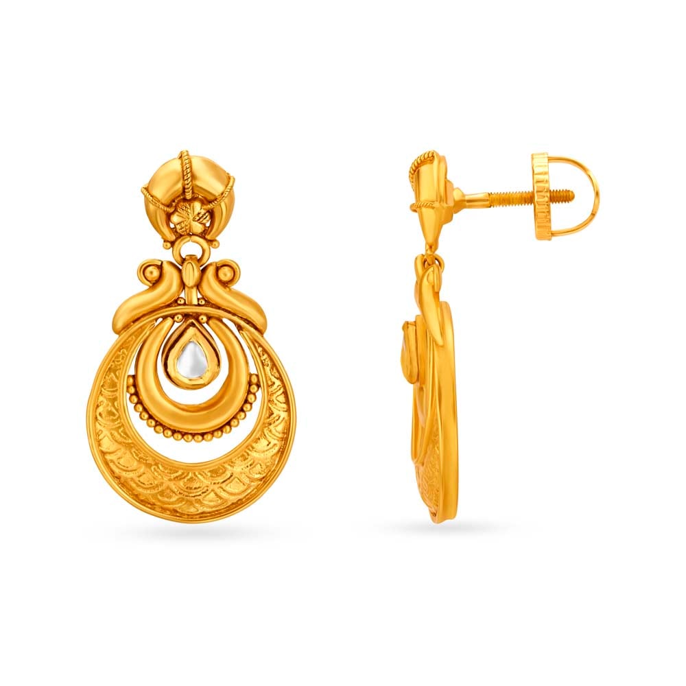 Oval Shaped Gold Drop Earrings,,hi-res image number null
