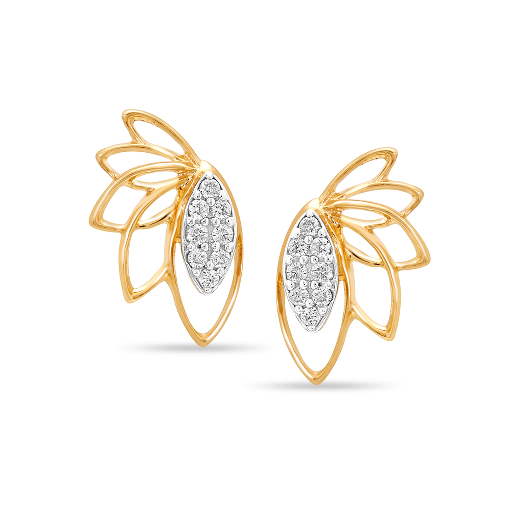 14KT Yellow Gold Delightful Leafy Flutter Diamond Stud Earrings,,hi-res image number null