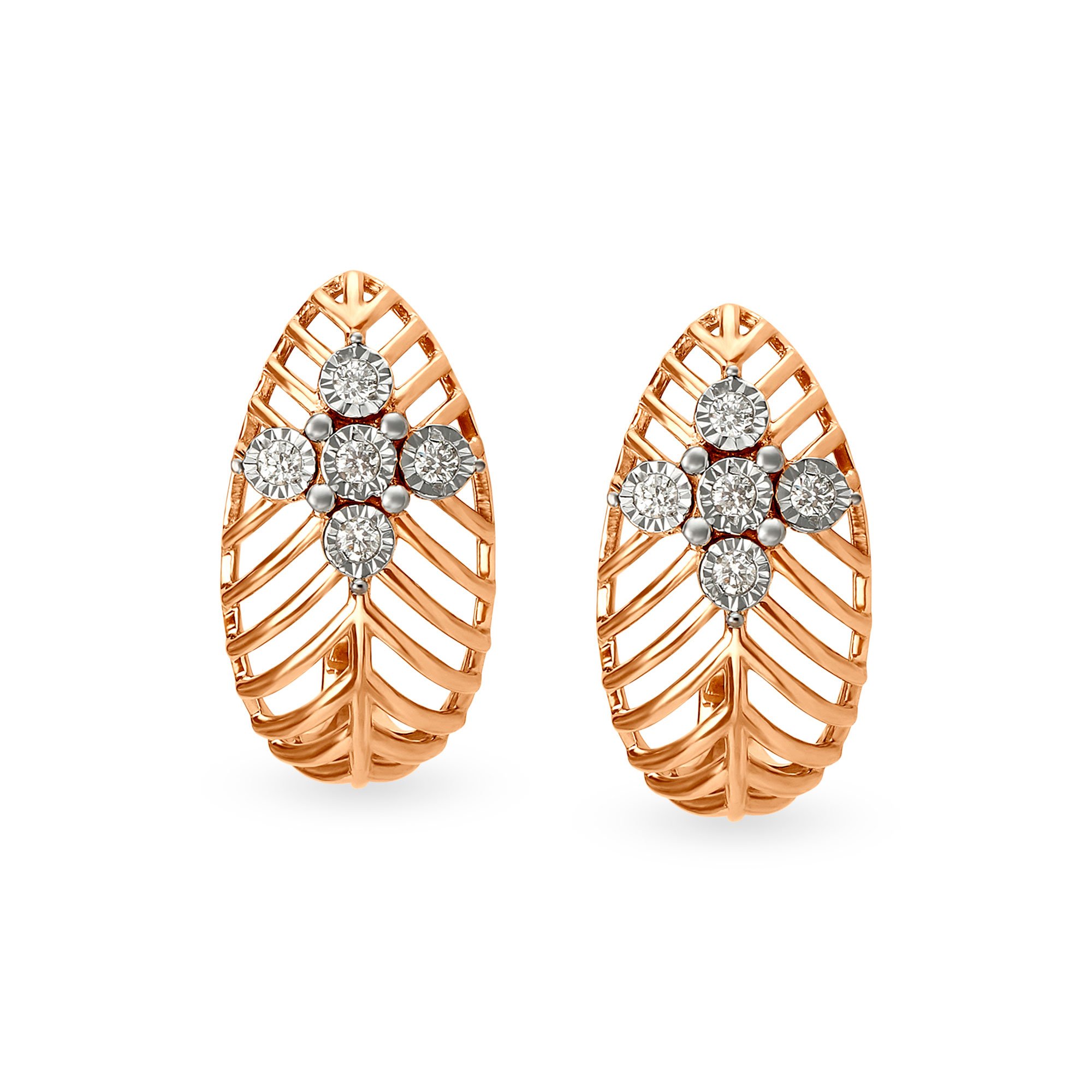 Chic White and Rose Gold Diamond Hoop Earrings