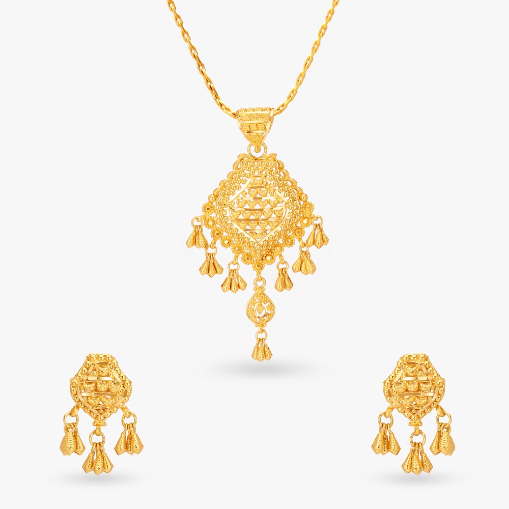 Extravagant Gold Pendant and Earrings Set,,hi-res image number null