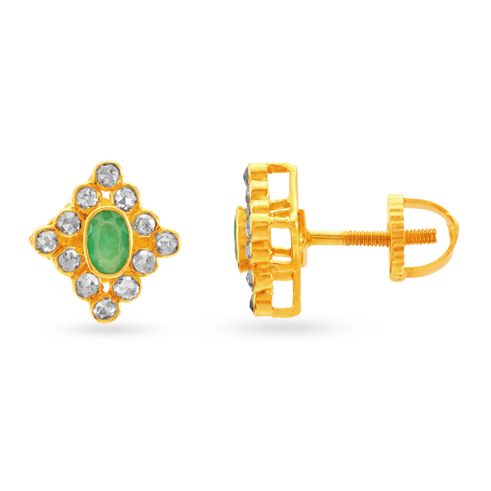 Rhombic Emerald Gold Pendant And Earrings Set,,hi-res image number null