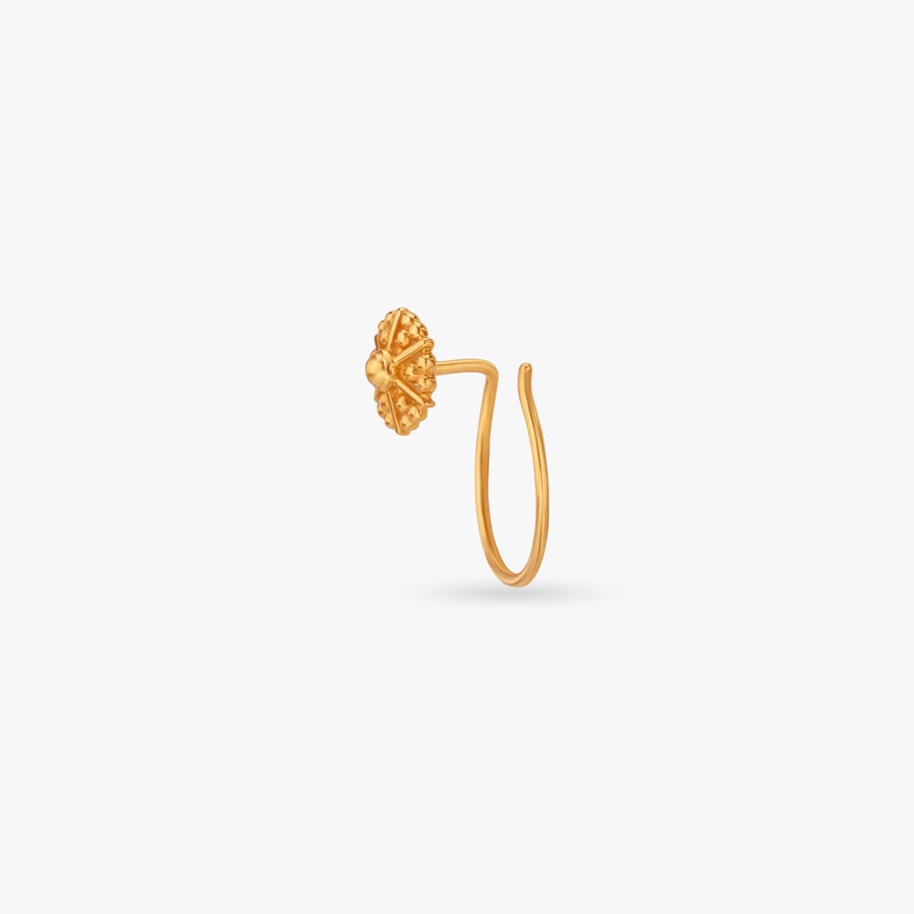 Textured Fleur Gold Nose Pin,,hi-res image number null