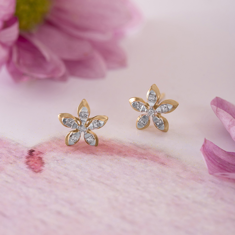 Radiant Petal Gold & Diamond Stud Earrings,,hi-res image number null