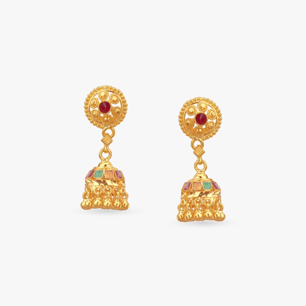 

Enamel Dome Gold Jhumka Earrings